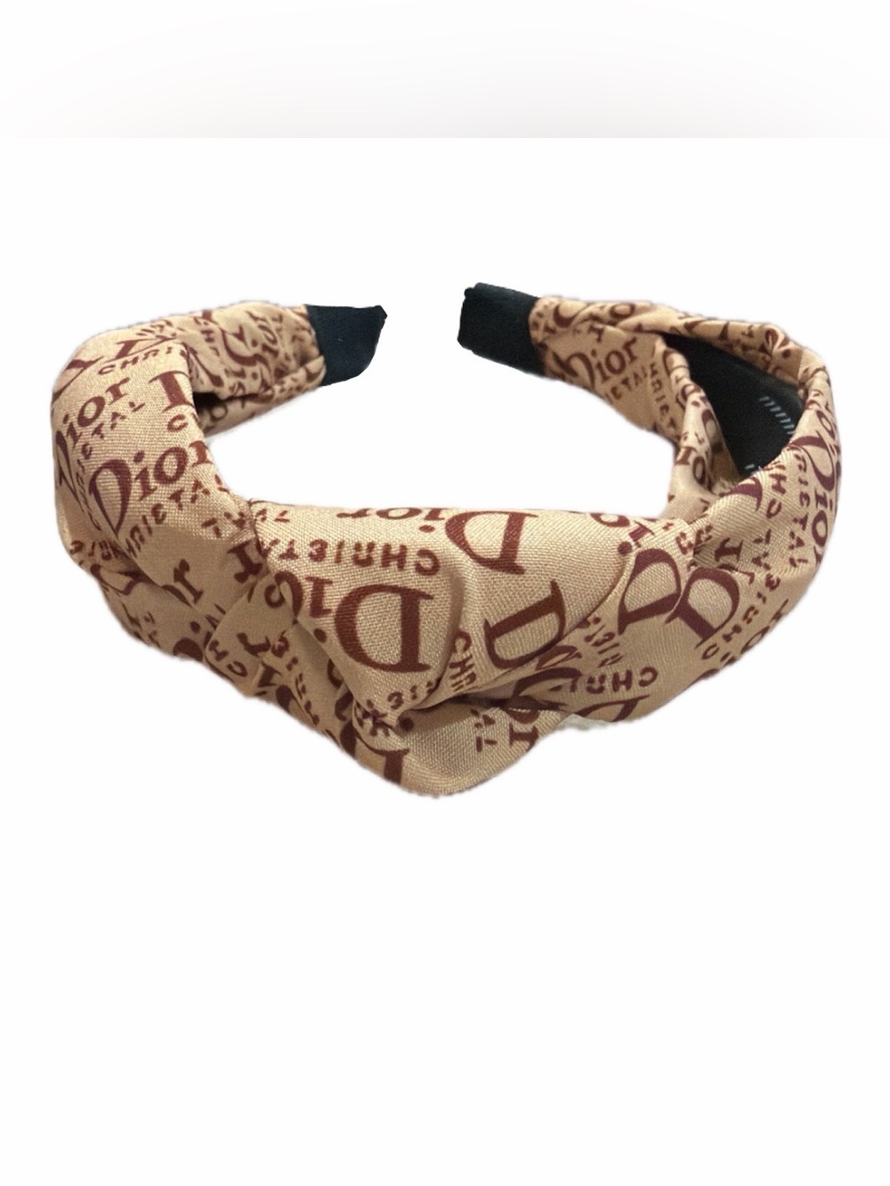 NWOT Fashion Headband Beige w/Brown “D” Prints
